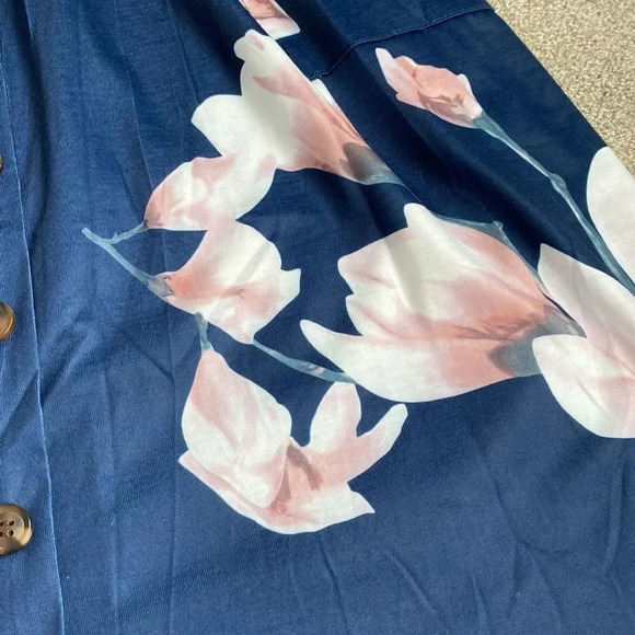 Angashion Floral Fit and Flare Navy Blue Pink Button Down Dress Size S - Picture 5 of 10